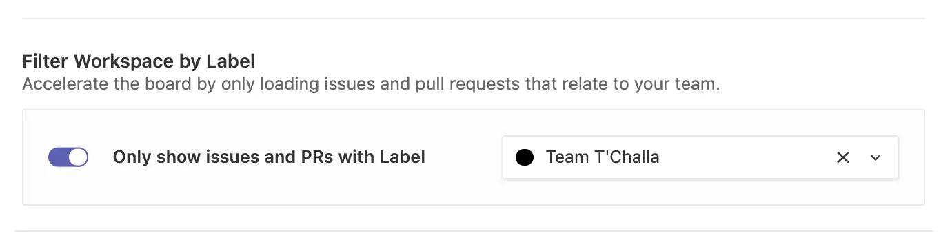 opting to only show issues and pull requests with a label on a workspace