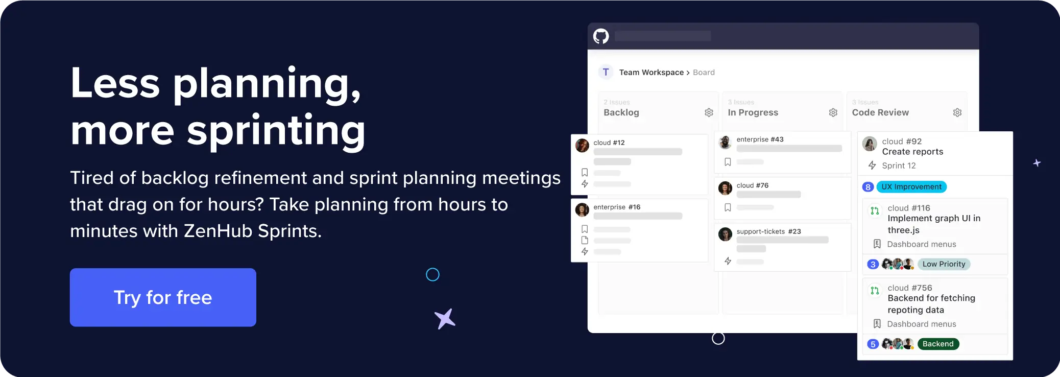Goes over how to take sprint planning from hours to minutes with ZenHub Sprints.