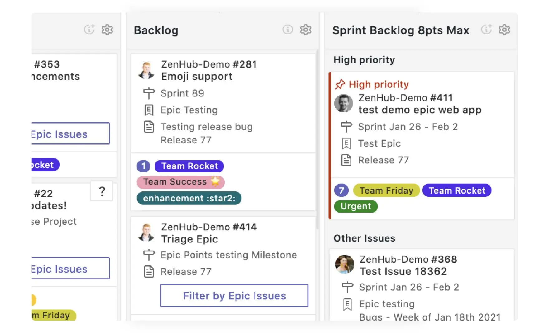 pinning GitHub issues in a ZenHub sprint backlog