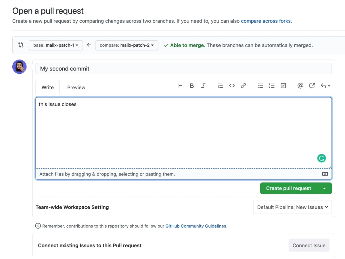 creating a pull request through a single click 