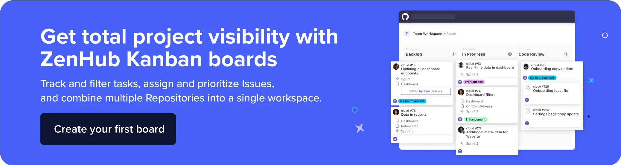 Suggests tracking and filtering tasks, prioritizing Issues, and combining multiple Repositories into a single workspace.
