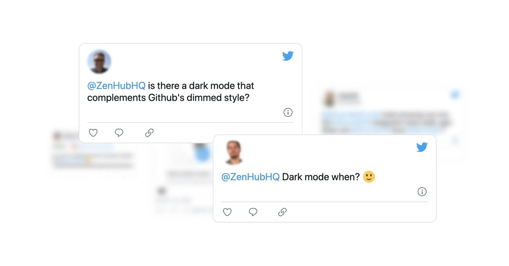 Image of Twitter users requesting dark mode in ZenHub