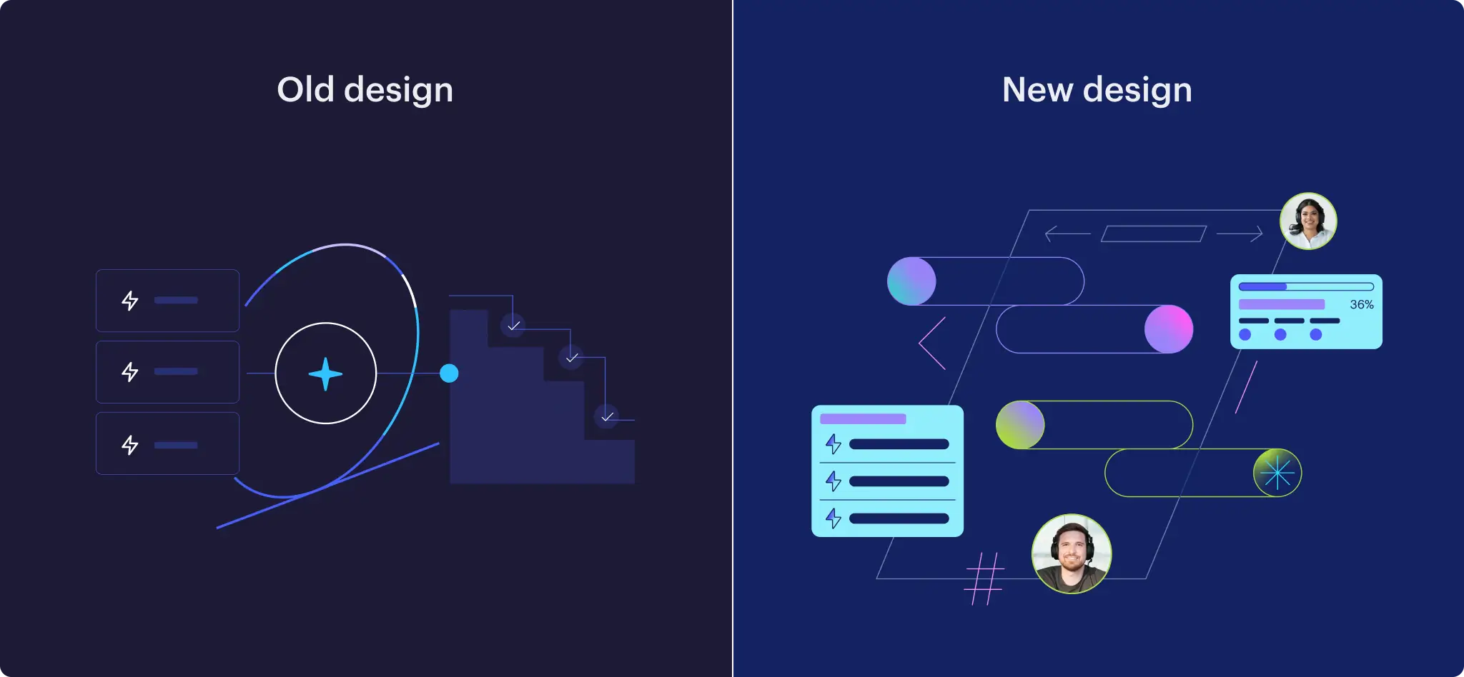 Comparing Zenhub's old space theme to our new human-focused theme
